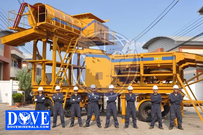 DOVE technical team in the DOVE factory with a SUPERMINER plant on the background